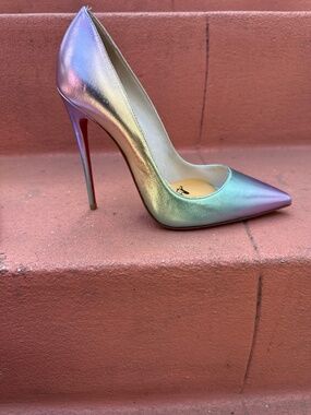 Christian Louboutin So Kate Metallic Iridescent Red Bottom Pointed Toe Pumps 37
